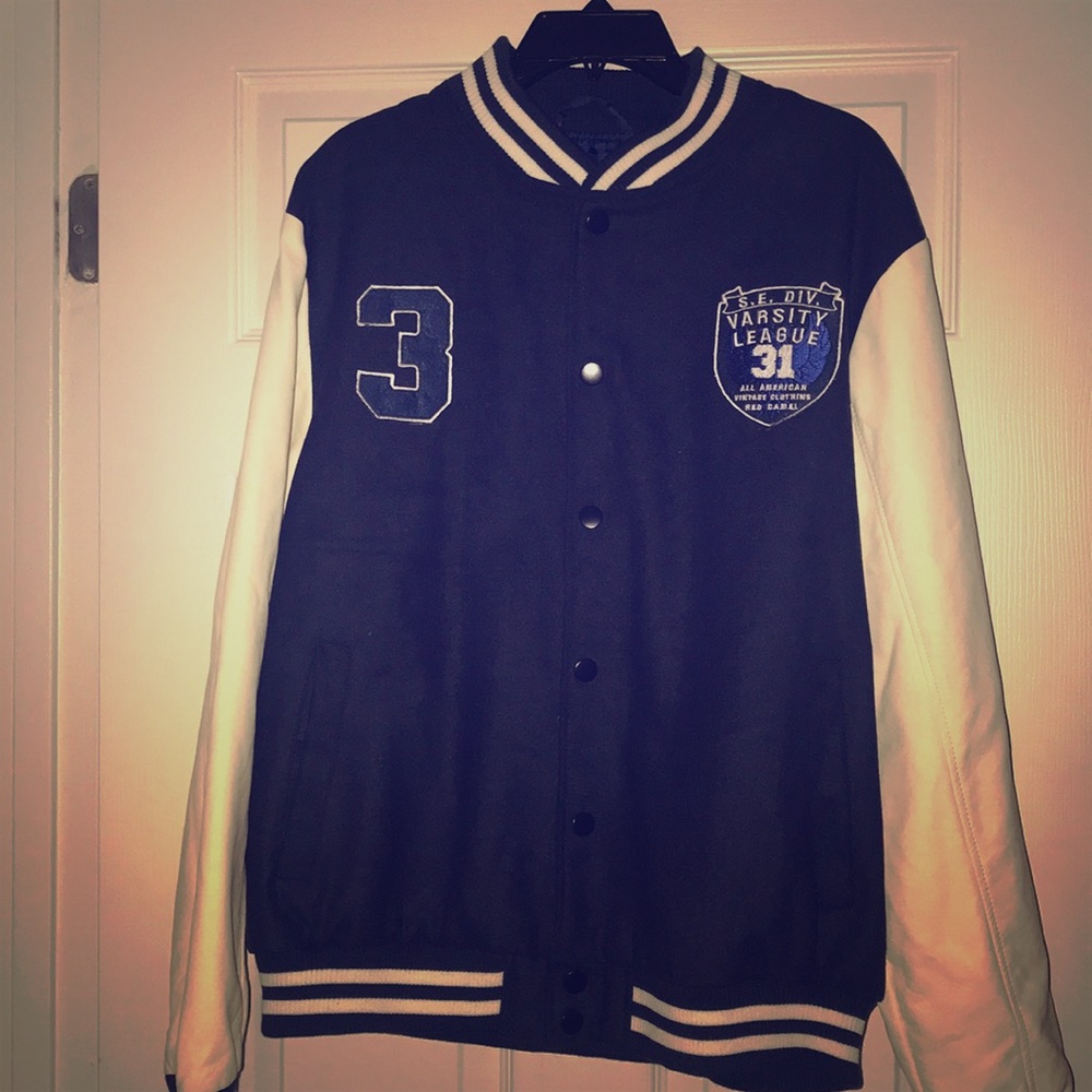 Navy blue varsity jacket